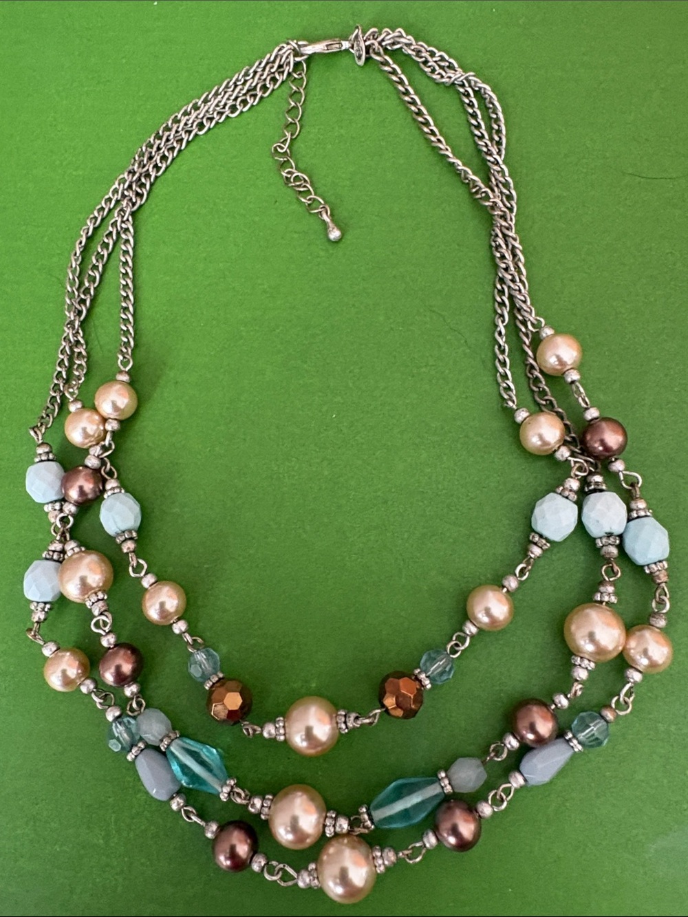 Premier Designs Pearl and Aqua Multi-Strand Statement Necklace